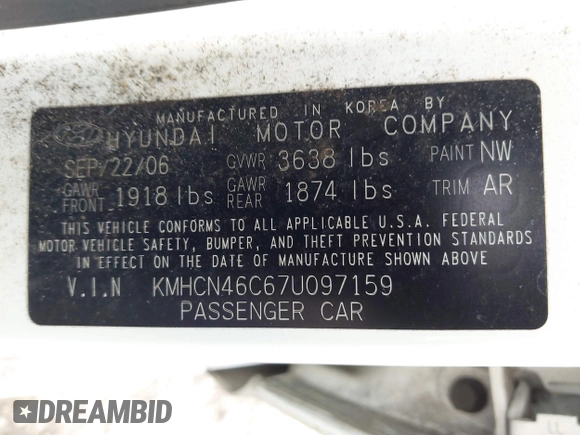 2007 Hyundai Accent GLS with VIN KMHCN46C67U097159, listed as a IAAI auction lot 41913373 with 103,303 mi miles. Bid and sale history available at carsss.com. Image 9.
