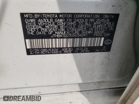 2016 Lexus IS 200t z VIN JTHBA1D23G5034291, wystawiony jako Copart lot #47379245 z przebiegiem 104 380 mil mil oraz Szkoda całkowita • Salvage title. Historia ofert i sprzedaży dostępna na DreamBid. Obrazek 12.