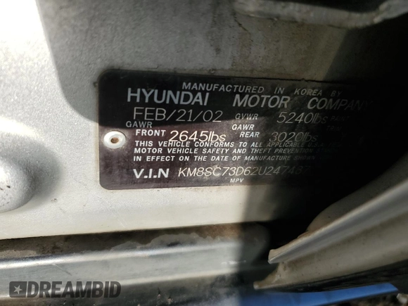 2002 Hyundai Santa Fe GLS with VIN KM8SC73D62U247487, listed as a Copart auction lot 81324114 with 220,620 mi miles and Salvage Title. Bid and sale history available at carsss.com. Image 13.