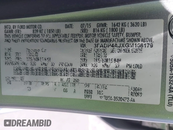 2016 Ford Fiesta S with VIN 3FADP4AJXGM108179, listed as a IAAI auction lot 42496328 with 106,590 mi miles and . Bid and sale history available at DreamBid. Image 9.