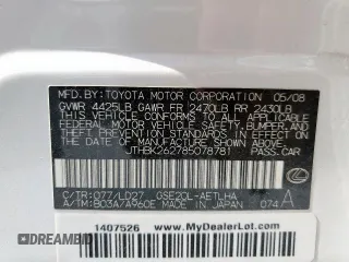 2008 Lexus IS 250 z VIN JTHBK262785078781, wystawiony jako Copart lot #61657045 z przebiegiem 114 884 mil mil oraz Szkoda całkowita • Salvage title. Historia ofert i sprzedaży dostępna na DreamBid. Obrazek 12.