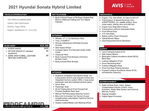 2021 Hyundai Sonata Hybrid Limited with VIN KMHL54JJ6MA033660, listed as a Copart auction lot 68064073 with 30,925 mi miles. Bid and sale history available at carsss.com. Image 12.