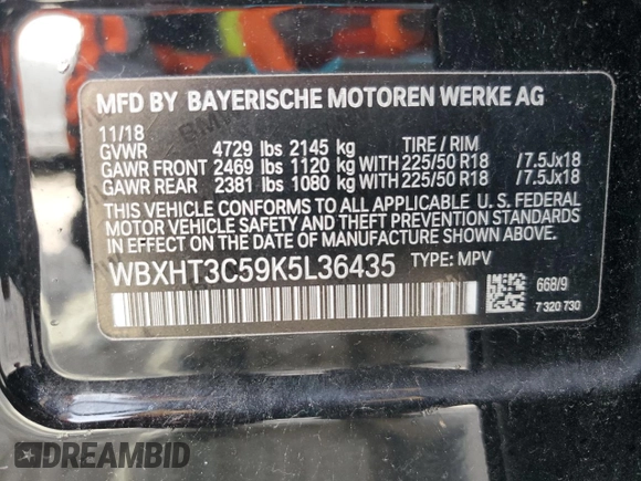 2019 BMW X1 xDrive28i with VIN WBXHT3C59K5L36435, listed as a Copart auction lot 60189985 with 105,110 mi miles and Salvage title. Bid and sale history available at DreamBid. Image 13.
