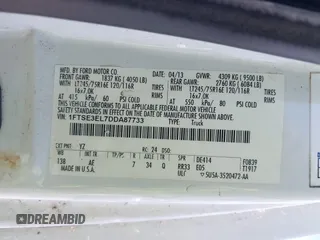 2013 Ford Econoline Cargo Commercial with VIN 1FTSE3EL7DDA87733, listed as a IAAI auction lot 42539015 with 242,027 mi miles and . Bid and sale history available at DreamBid. Image 9.