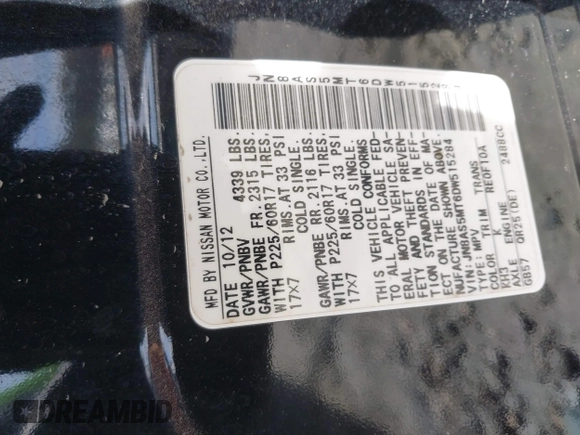 2013 Nissan Rogue S with VIN JN8AS5MT6DW515284, listed as a IAAI auction lot 41785105 with 206,467 mi miles. Bid and sale history available at carsss.com. Image 9.
