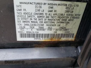 2006 Nissan Altima 2.5 S with VIN 1N4AL11D36C233368, listed as a Copart auction lot 65484814 with 0 mi miles and Salvage Title. Bid and sale history available at carsss.com. Image 12.