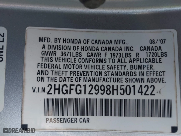 2008 Honda Civic Cpe EX-L with VIN 2HGFG12998H501422, listed as a IAAI auction lot 41645328 with 231,418 mi miles. Bid and sale history available at carsss.com. Image 9.