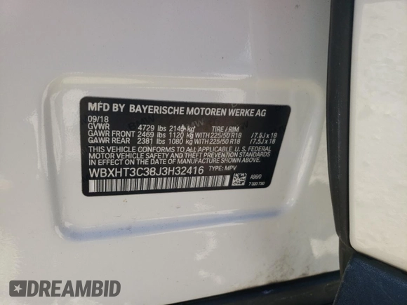2018 BMW X1 xDrive28i with VIN WBXHT3C38J3H32416, listed as a Copart auction lot 72463462 with 46,434 mi miles. Bid and sale history available at carsss.com. Image 13.