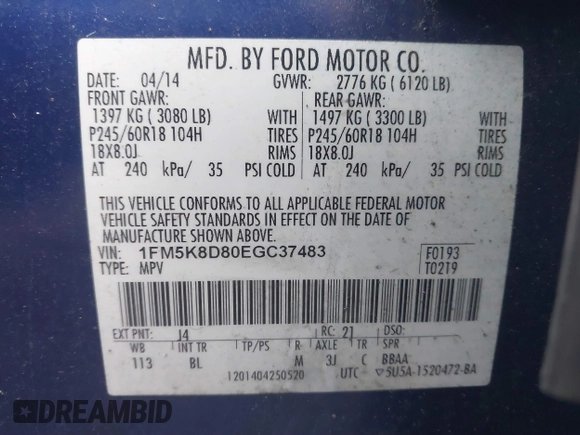 2014 Ford Explorer XLT z VIN 1FM5K8D80EGC37483, wystawiony jako IAAI lot #41843135 z przebiegiem 169 329 mil mil oraz . Historia ofert i sprzedaży dostępna na DreamBid. Obrazek 9.