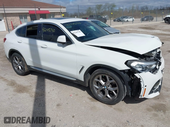 2021 BMW X4 xDrive30i with VIN 5UX2V1C03M9F12611, listed as a IAAI auction lot 42145740 with 60,417 mi miles and . Bid and sale history available at DreamBid. Image 1.