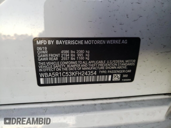 2019 BMW 3 Series 330i with VIN WBA5R1C53KFH24354, listed as a Copart auction lot 67731272 with 26,107 mi miles. Bid and sale history available at carsss.com. Image 12.