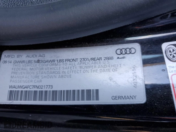 2015 Audi A7 3.0 Premium Plus with VIN WAUWGAFC7FN021773, listed as a Copart auction lot 80571644 with 186,487 mi miles and Salvage Title. Bid and sale history available at carsss.com. Image 12.