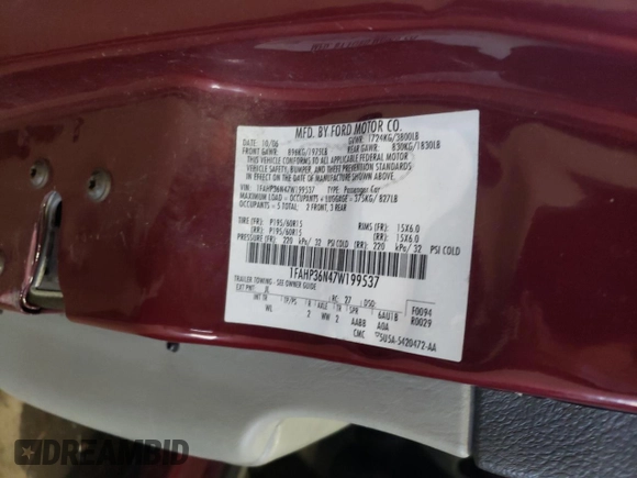 2007 Ford Focus SE с VIN 1FAHP36N47W199537, выставлен на аукционе Copart как лот 47078925 с пробегом 271 888 миль миль и Списание • Salvage title. История ставок и продаж доступна на DreamBid. Изображение 12.