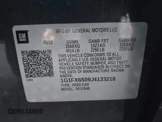 2018 Chevrolet Bolt EV Premier with VIN 1G1FX6S09J4133218, listed as a IAAI auction lot 41739162 with 31,362 mi miles. Bid and sale history available at carsss.com. Image 9.