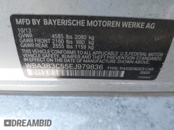 2014 BMW 3 Series 328i xDrive with VIN WBA3B3C55EJ979836, listed as a IAAI auction lot 41886624 with 140,684 mi miles. Bid and sale history available at carsss.com. Image 9.