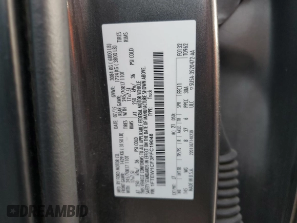 2015 Ford F-150 XL with VIN 1FTEW1CF3FFC19048, listed as a Copart auction lot 50031285 with 194,625 mi miles and Salvage Title. Bid and sale history available at carsss.com. Image 13.
