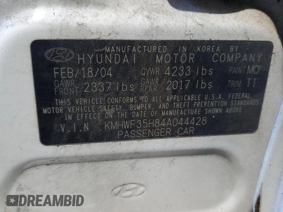 2004 Hyundai Sonata GLS with VIN KMHWF35H84A044428, listed as a Copart auction lot 70746914 with 207,210 mi miles and Salvage Title. Bid and sale history available at carsss.com. Image 12.