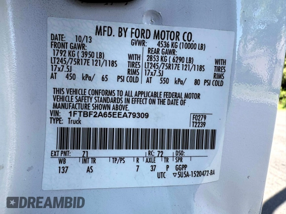 2014 Ford Super Duty F-250 SRW XL with VIN 1FTBF2A65EEA79309, listed as a Copart auction lot 54507845 with 224,094 mi miles and Clean Title. Bid and sale history available at carsss.com. Image 10.