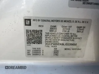 2020 Chevrolet Silverado 1500 Custom with VIN 3GCPWBEK6LG135650, listed as a Copart auction lot 46837975 with 42,063 mi miles and Salvage Title. Bid and sale history available at carsss.com. Image 12.