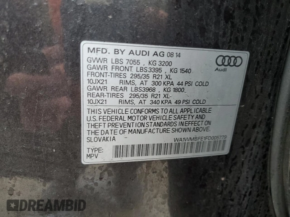 2015 Audi Q7 3.0L TDI Prestige with VIN WA1WMBFE1FD005779, listed as a Copart auction lot 70768902 with 136,551 mi miles. Bid and sale history available at carsss.com. Image 12.