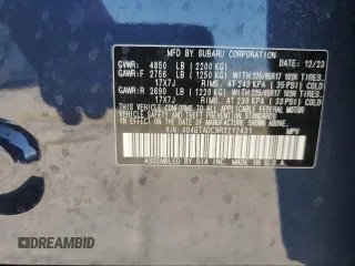 2024 Subaru Outback Premium с VIN 4S4BTADC9R3212431, выставлен на аукционе Copart как лот 50982175 с пробегом 13 363 миль миль и Списание • Salvage title. История ставок и продаж доступна на DreamBid. Изображение 14.