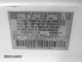 2021 Nissan Sentra SV z VIN 3N1AB8CV6MY317316, wystawiony jako IAAI lot #42021421 z przebiegiem 39 902 mil mil oraz . Historia ofert i sprzedaży dostępna na DreamBid. Obrazek 9.