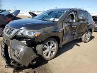 2019 Nissan Pathfinder SV with VIN 5N1DR2MMXKC593038, listed as a Copart auction lot 57051145 with 63,958 mi miles and Salvage title. Bid and sale history available at DreamBid. Image 1.