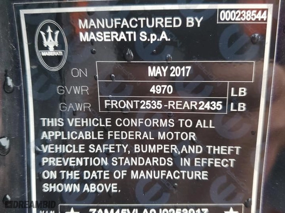 2018 Maserati GranTurismo Sport with VIN ZAM45VLA9J0253917, listed as a Copart auction lot 80701934 with 54,346 mi miles and Salvage Title. Bid and sale history available at carsss.com. Image 14.