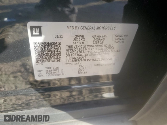 2021 Chevrolet Traverse LT Leather with VIN 1GNEVHKW3MJ156564, listed as a Copart auction lot 79157544 with 73,331 mi miles and Salvage Title. Bid and sale history available at carsss.com. Image 12.