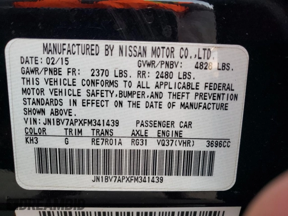 2015 Infiniti Q50 Premium with VIN JN1BV7APXFM341439, listed as a Copart auction lot 51389755 with 112,343 mi miles and Clean title. Bid and sale history available at DreamBid. Image 12.