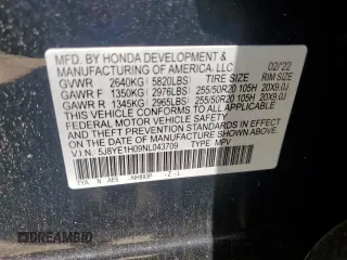 2022 Acura MDX w/A-Spec Package with VIN 5J8YE1H09NL043709, listed as a Copart auction lot 57502445 with 32,046 mi miles and Salvage title. Bid and sale history available at DreamBid. Image 13.