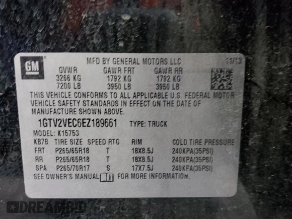 2014 GMC Sierra 1500 SLT with VIN 1GTV2VEC6EZ189661, listed as a Copart auction lot 44803975 with 212,737 mi miles and Salvage Title. Bid and sale history available at carsss.com. Image 13.