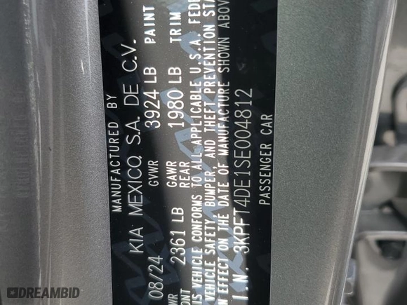 2025 Kia K4 LXS with VIN 3KPFT4DE1SE004812, listed as a Copart auction lot 76748974 with 187 mi miles and Non Repairable. Bid and sale history available at carsss.com. Image 13.
