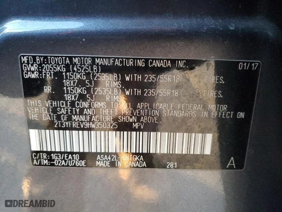 2017 Toyota RAV4 Limited with VIN 2T3YFREV9HW350325, listed as a Copart auction lot 86793634 with 171,636 mi miles and Salvage Title. Bid and sale history available at carsss.com. Image 13.