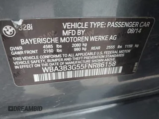 2015 BMW 3 Series 328i xDrive with VIN WBA3B3G55FNR86158, listed as a IAAI auction lot 42021074 with 110,009 mi miles and . Bid and sale history available at DreamBid. Image 9.