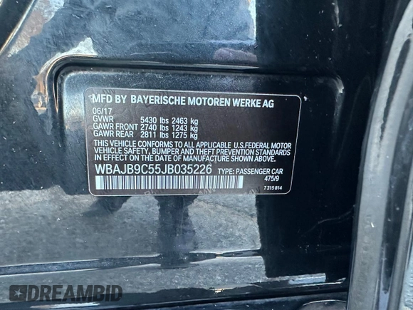2018 BMW 5 Series M550i xDrive with VIN WBAJB9C55JB035226, listed as a Copart auction lot 60850325 with 156,183 mi miles and Clean title. Bid and sale history available at DreamBid. Image 10.
