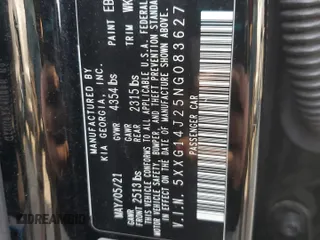 2022 Kia K5 LXS with VIN 5XXG14J25NG083627, listed as a Copart auction lot 49147825 with 79,920 mi miles and Salvage Title. Bid and sale history available at carsss.com. Image 12.