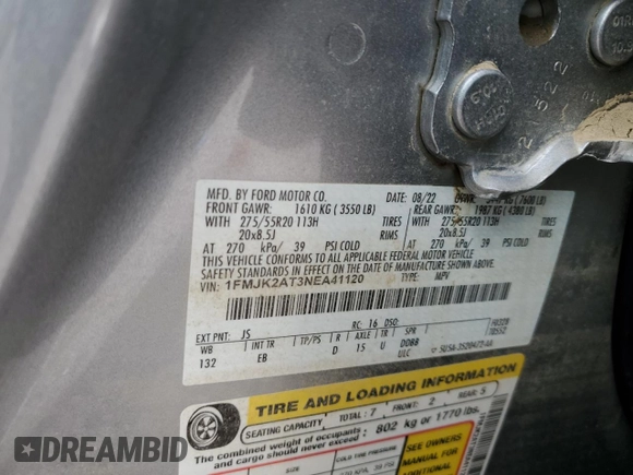 2022 Ford Expedition Max Limited with VIN 1FMJK2AT3NEA41120, listed as a Copart auction lot 52771375 with Not provided miles and Salvage title. Bid and sale history available at DreamBid. Image 14.