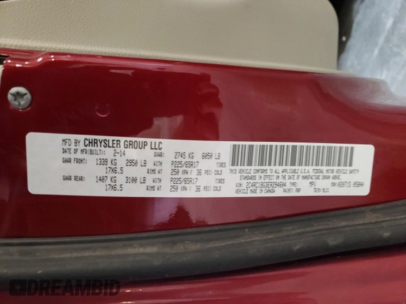 2014 Chrysler Town & Country Touring z VIN 2C4RC1BG3ER294604, wystawiony jako Copart lot #54060855 z przebiegiem Nie podano mil oraz Szkoda całkowita • Salvage title. Historia ofert i sprzedaży dostępna na DreamBid. Obrazek 14.