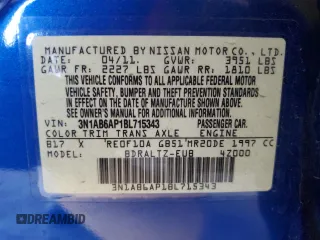 2011 Nissan Sentra S with VIN 3N1AB6AP1BL715343, listed as a Copart auction lot 62961625 with 147,530 mi miles and Salvage title. Bid and sale history available at DreamBid. Image 12.