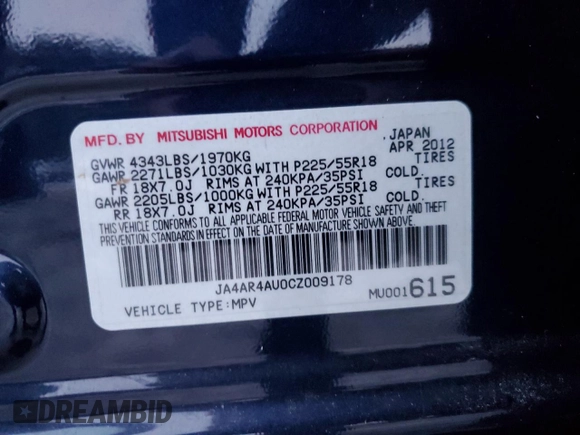 2012 Mitsubishi Outlander Sport SE with VIN JA4AR4AU0CZ009178, listed as a Copart auction lot 42404825 with 202,444 mi miles and Non Repairable. Bid and sale history available at carsss.com. Image 12.