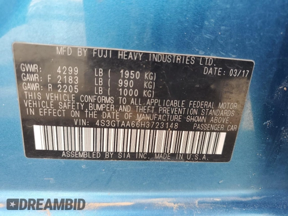 2017 Subaru Impreza with VIN 4S3GTAA66H3723148, listed as a Copart auction lot 58191505 with 75,524 mi miles and Salvage title. Bid and sale history available at DreamBid. Image 13.