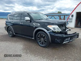 2017 Nissan Armada Platinum with VIN JN8AY2NE8H9707047, listed as a IAAI auction lot 41083231 with 89,682 mi miles and . Bid and sale history available at DreamBid. Image 1.