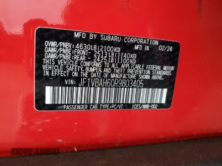 2024 Subaru WRX Premium with VIN JF1VBAH60R9803405, listed as a Copart auction lot 58207805 with 6,132 mi miles and Salvage title. Bid and sale history available at DreamBid. Image 12.