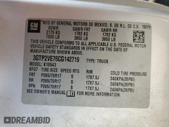 2012 GMC Sierra 1500 SLE with VIN 3GTP2VE76CG142719, listed as a Copart auction lot 53365495 with 244,537 mi miles and Salvage title. Bid and sale history available at DreamBid. Image 14.
