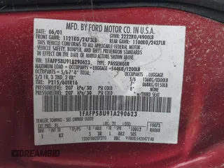 2001 Ford Taurus SE Standard with VIN 1FAFP58U91A290623, listed as a IAAI auction lot 41503243 with 117,194 mi miles and . Bid and sale history available at DreamBid. Image 9.