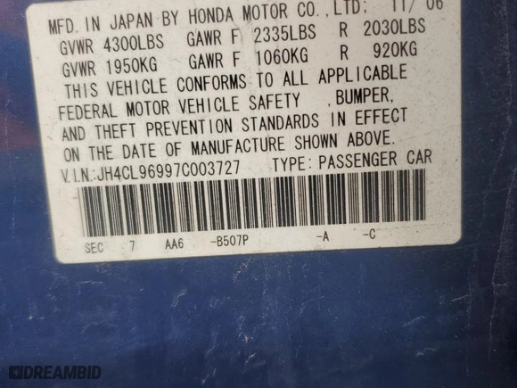 2007 Acura TSX Navi with VIN JH4CL96997C003727, listed as a Copart auction lot 48572945 with 154,080 mi miles and Salvage Title. Bid and sale history available at carsss.com. Image 14.