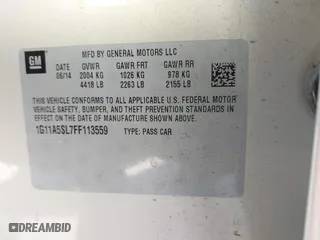 2015 Chevrolet Malibu LS with VIN 1G11A5SL7FF113559, listed as a IAAI auction lot 41852797 with 200,610 mi miles. Bid and sale history available at carsss.com. Image 9.