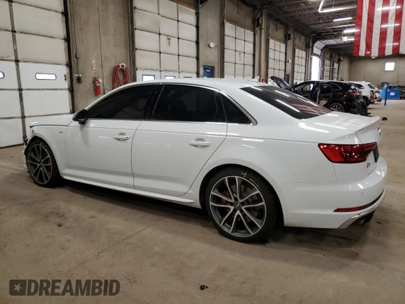2018 Audi S4 Prestige z VIN WAUC4AF43JA002626, wystawiony jako Copart lot #47585835 z przebiegiem 93 514 mil mil oraz Szkody całkowita. Historia ofert i sprzedaży dostępna na DreamBid. Obrazek 2.