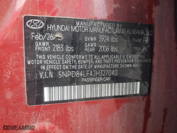 2018 Hyundai Elantra SEL with VIN 5NPD84LF4JH327040, listed as a Copart auction lot 43273555 with 114,729 mi miles and Salvage Title. Bid and sale history available at carsss.com. Image 12.